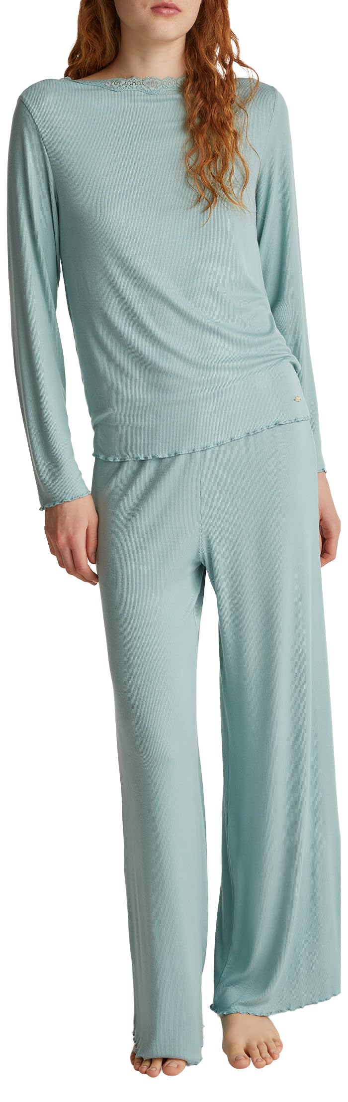 Benetton 3p2y3p03y Pigiama Donna M Verde costina pizzo