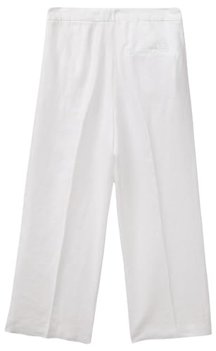 Benetton Pantaloni Donna Lino Cropped con Spacco