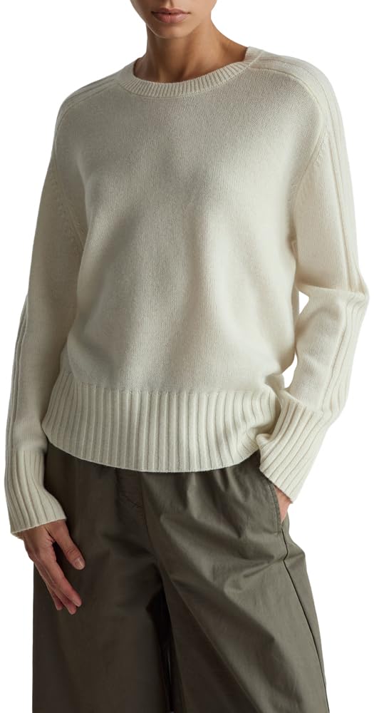 Benetton Maglieria 10K1D10FF Maglione Donna Bianco Over