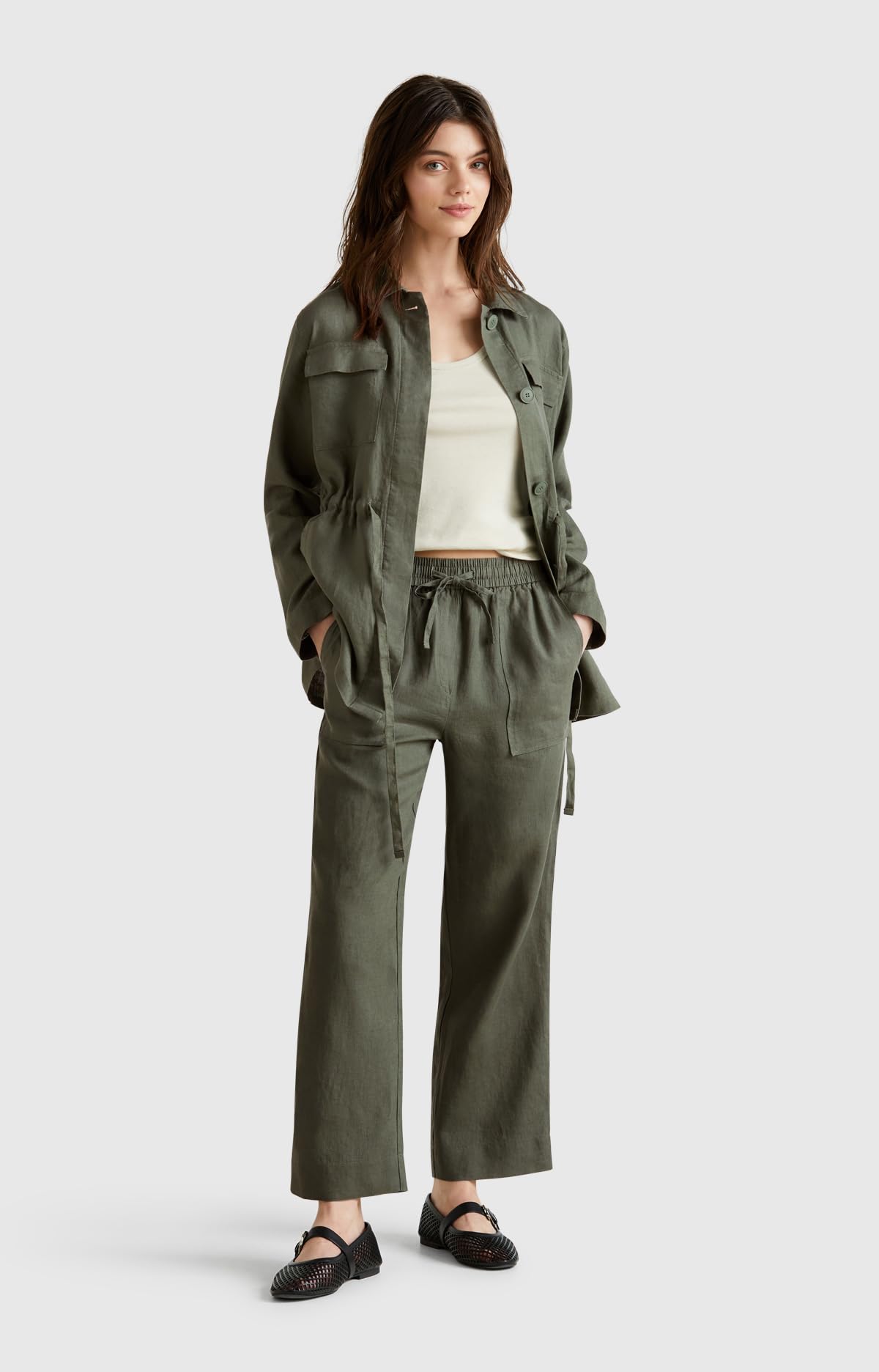 Benetton 4aghdf08j pantalone donna in lino beige