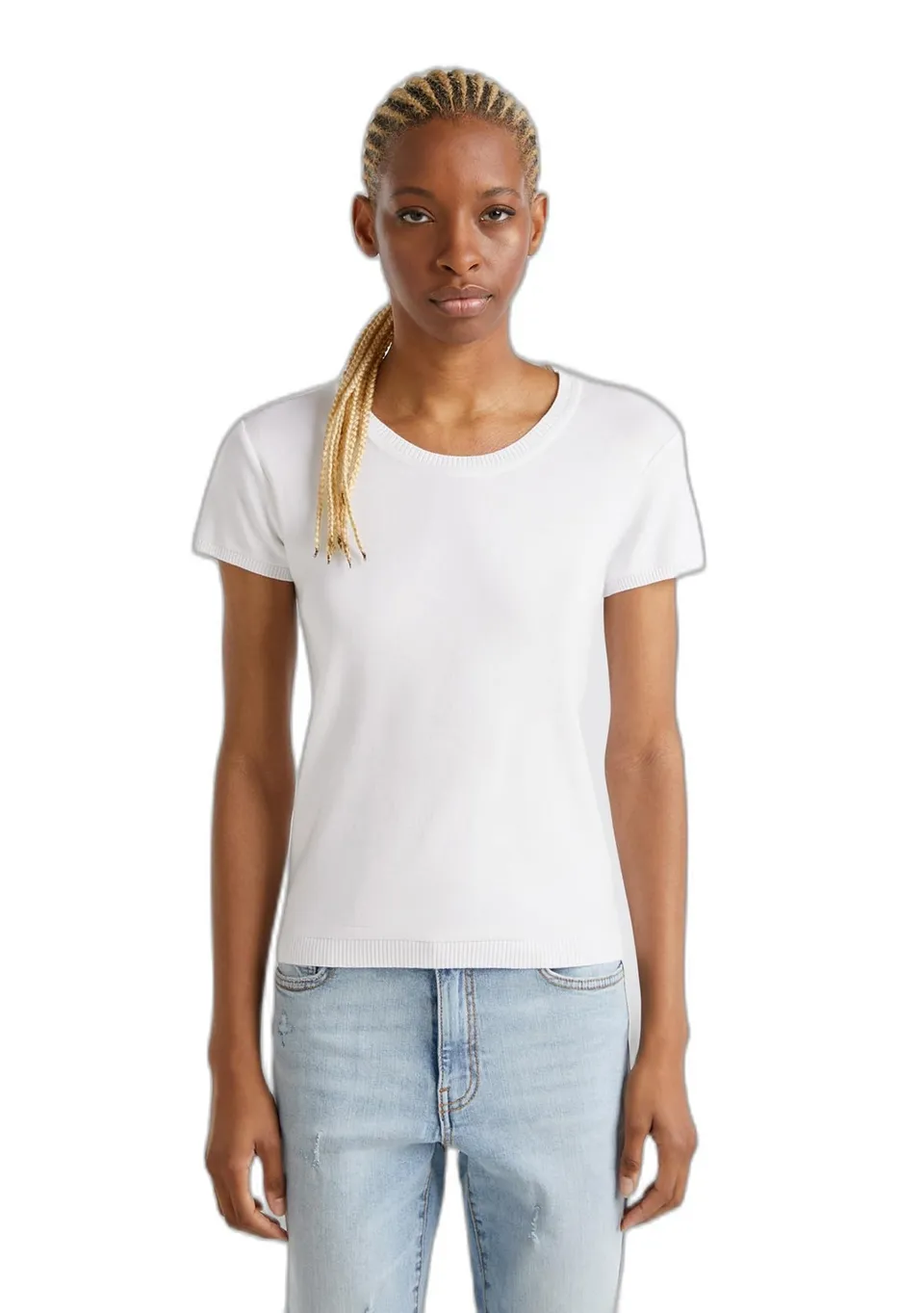 Benetton 1091d1m10 maglione donna girocollo Bianco 101