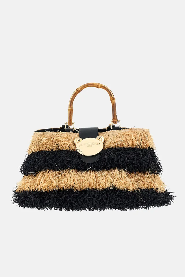 Rue Madam Riad Fringes 1555 Secchiello Raffia Nero