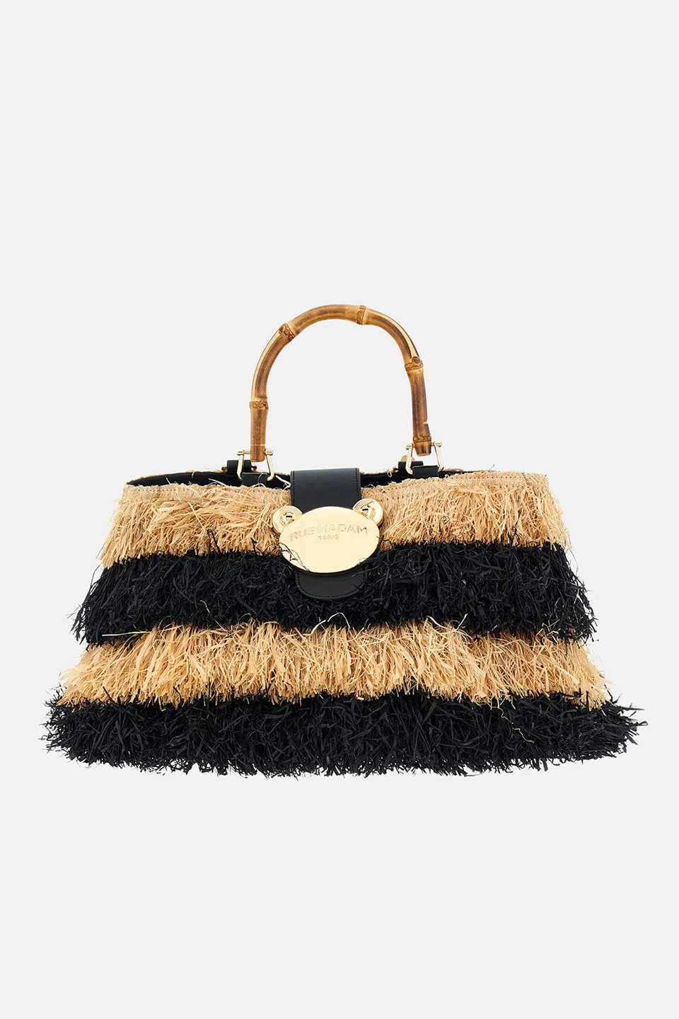 Rue Madam Riad Fringes 1555 Secchiello Raffia Nero