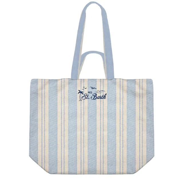 MC2 Saint Barth Essential Beach borsa cotone azzurra righe