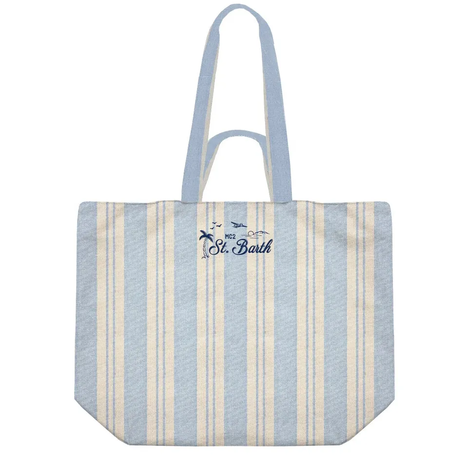 MC2 Saint Barth Essential Beach borsa cotone azzurra righe