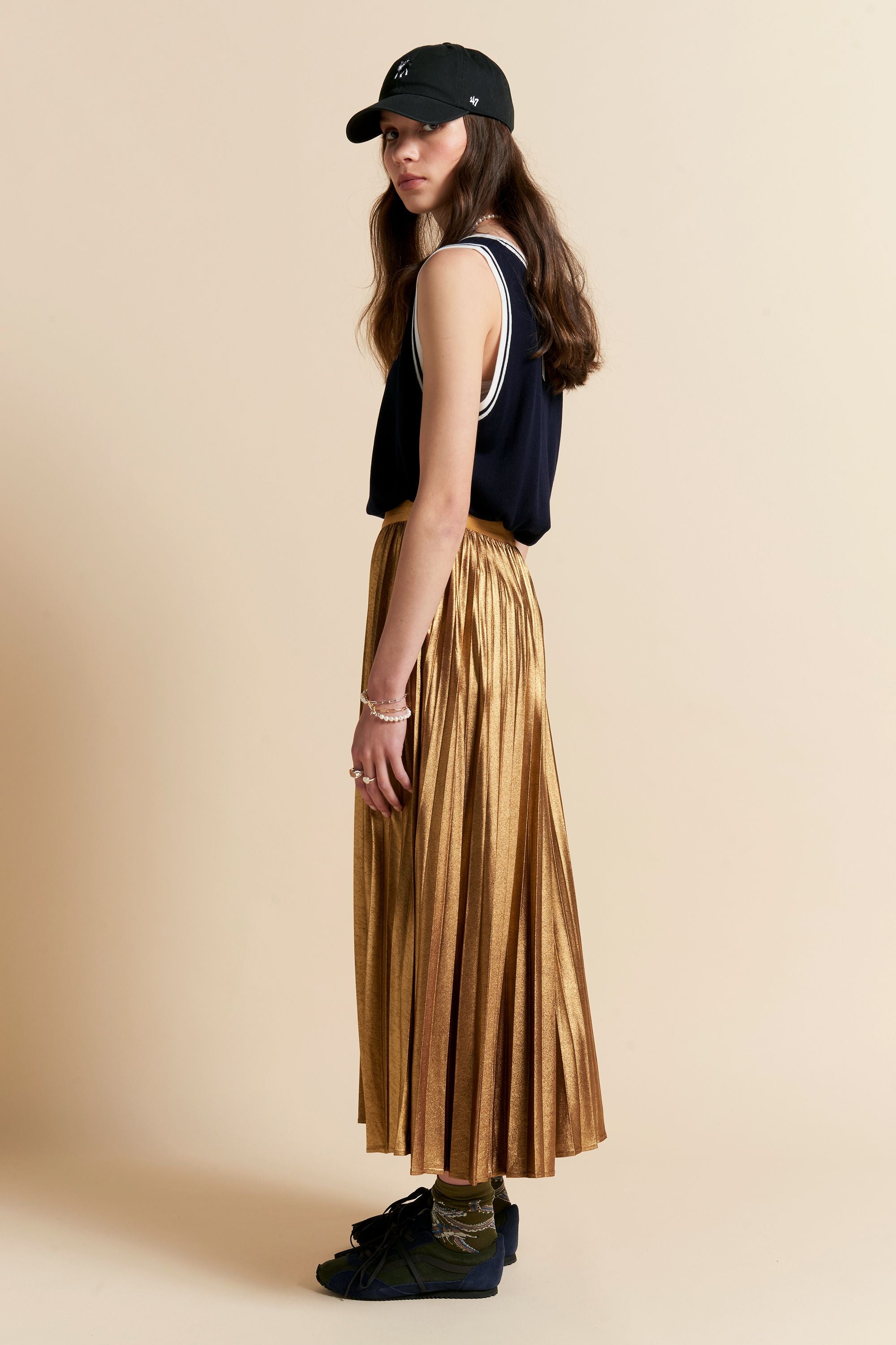 Karen Walker Sunray gonna plissettata oro metallizzato