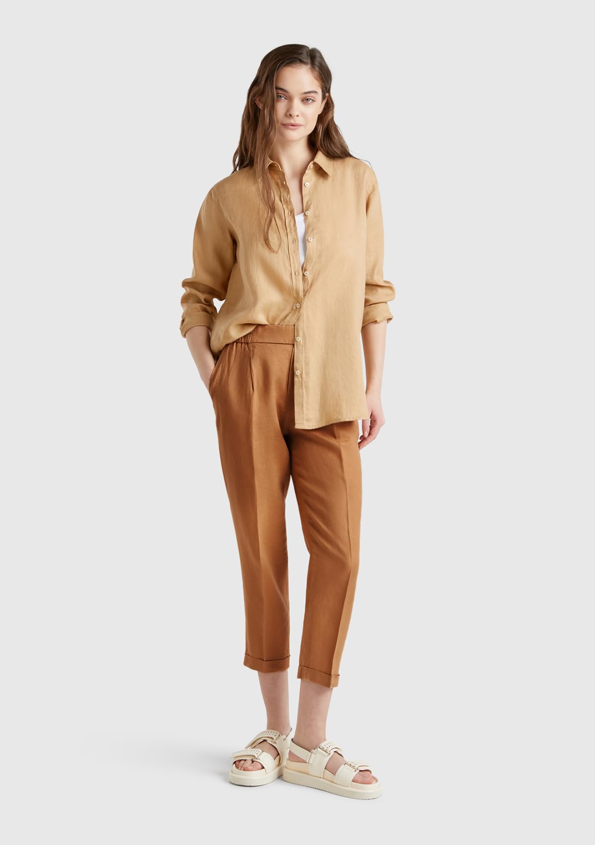 Benetton 4agh558x5 pantalone donna beige 193 tessuto classico