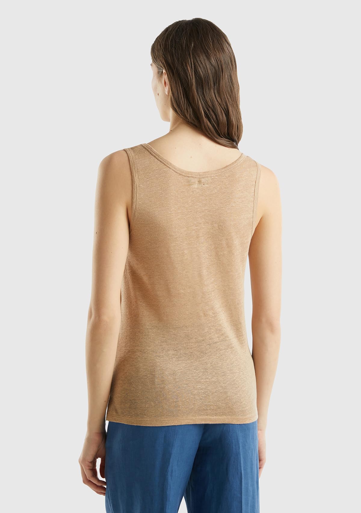 Benetton canottiera donna lino regular cammello 193 canotta