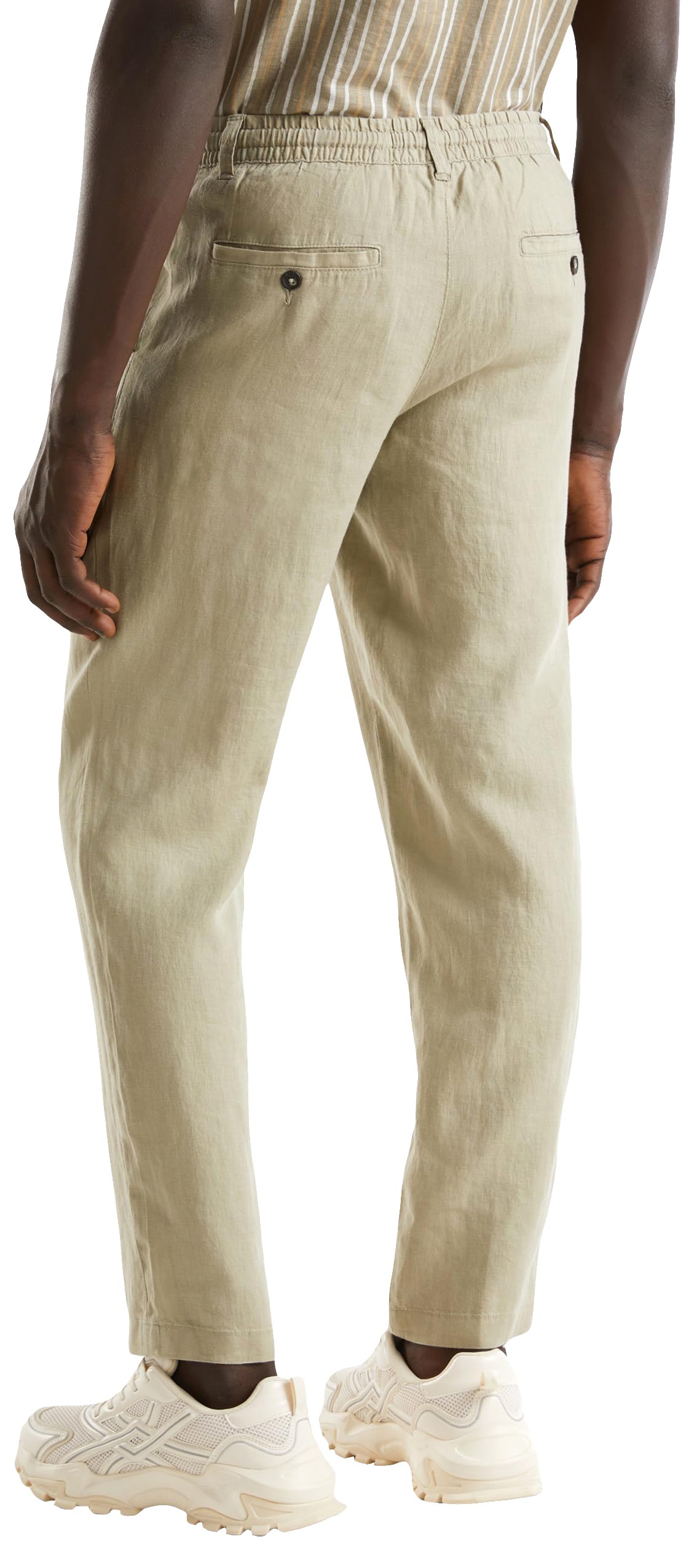 Benetton 4AGHUF00M Pantalone Uomo Verde Militare 42 in Lino