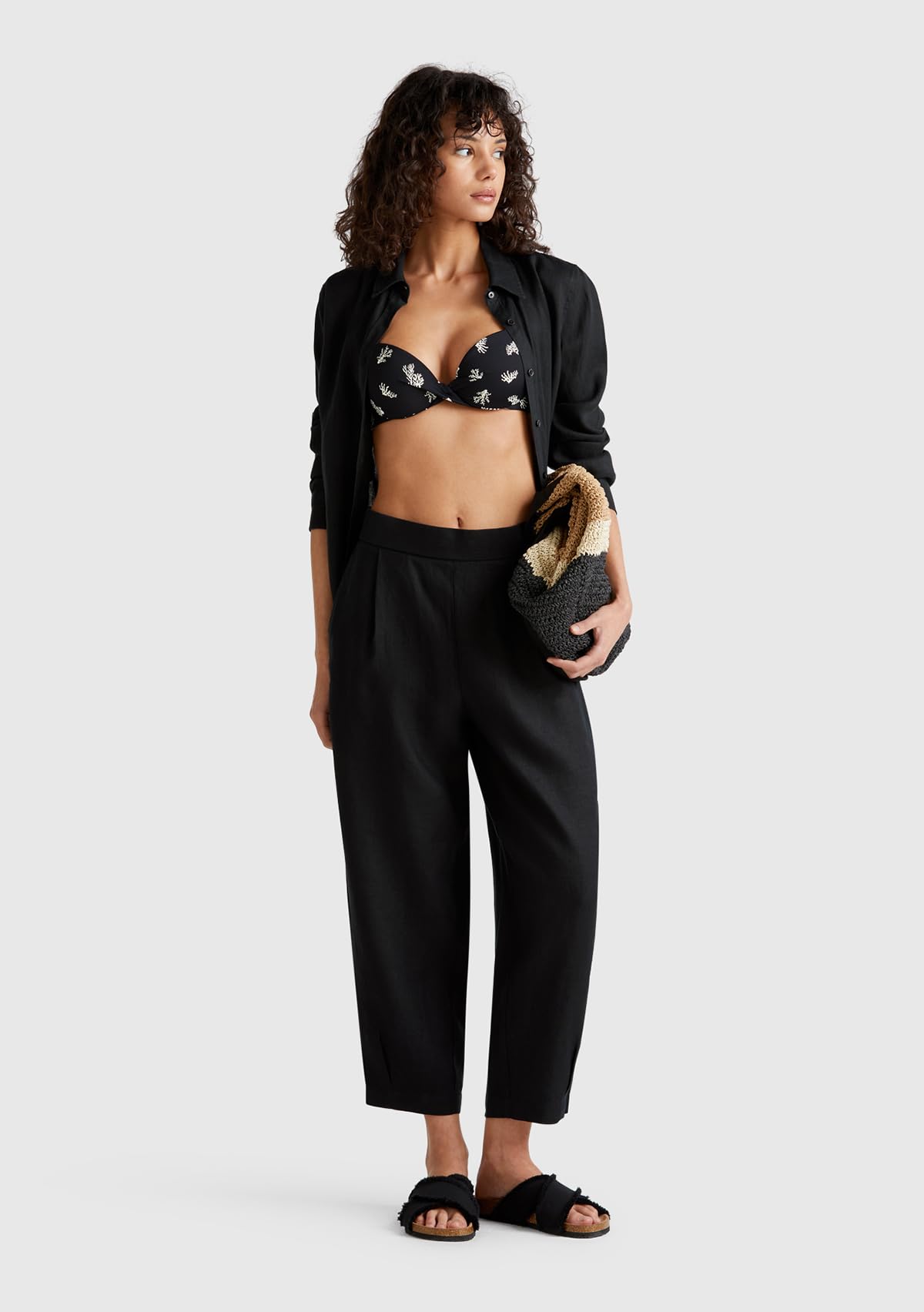 Benetton 4aghdf08l pantalone donna S lino nero