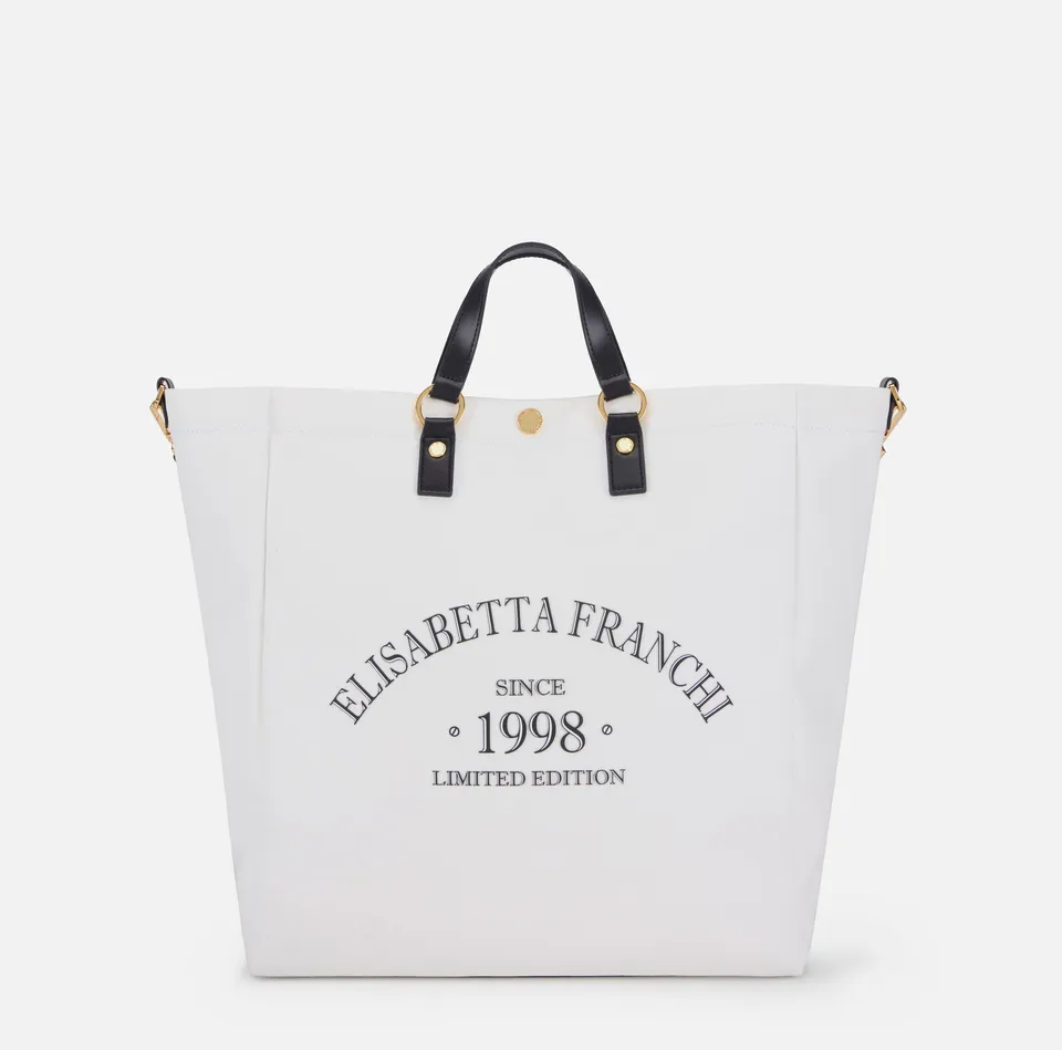 Elisabetta Franchi BS14A62E2 borsa tote avorio canvas