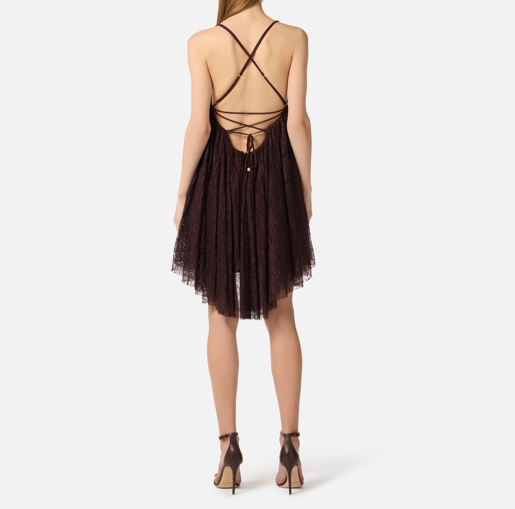 Elisabetta Franchi AB97062E2 Abito Pizzo Donna Cacao Corto
