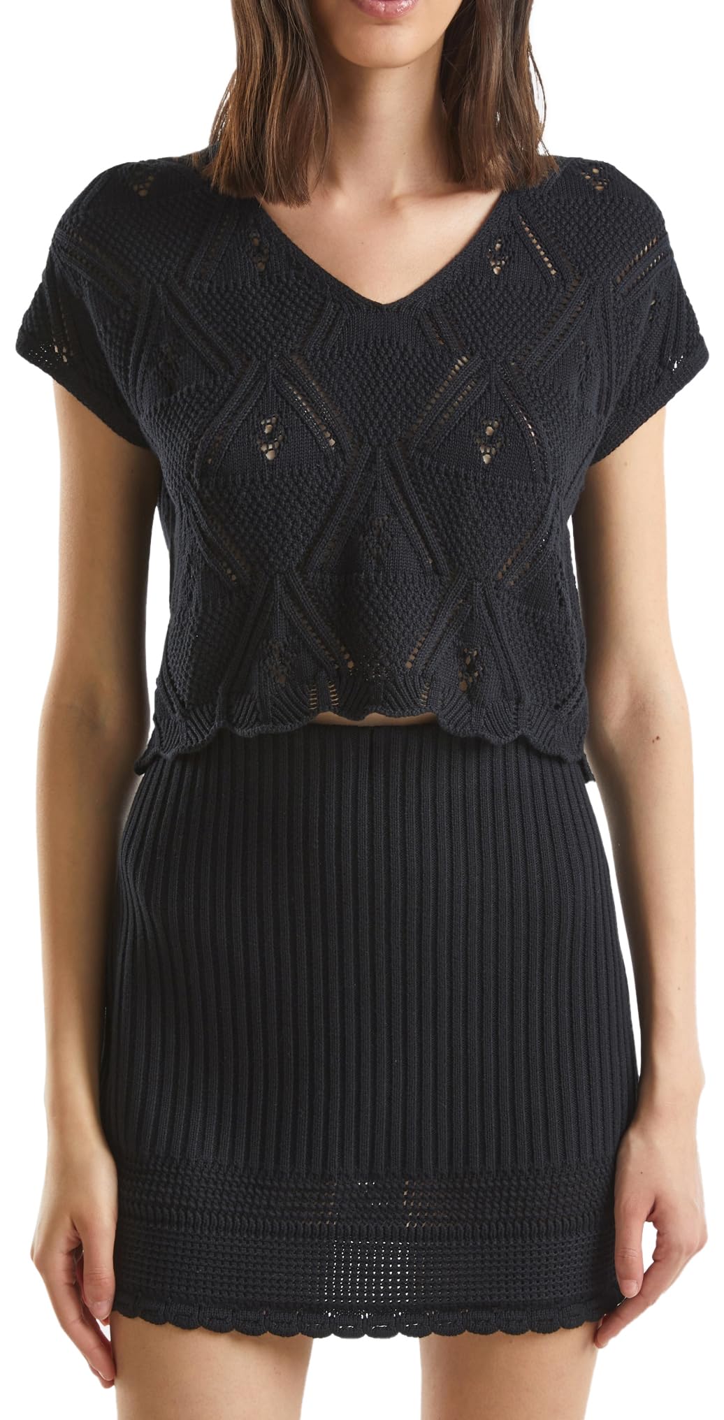 Benetton Maglieria Maglia scollo V finto crochet