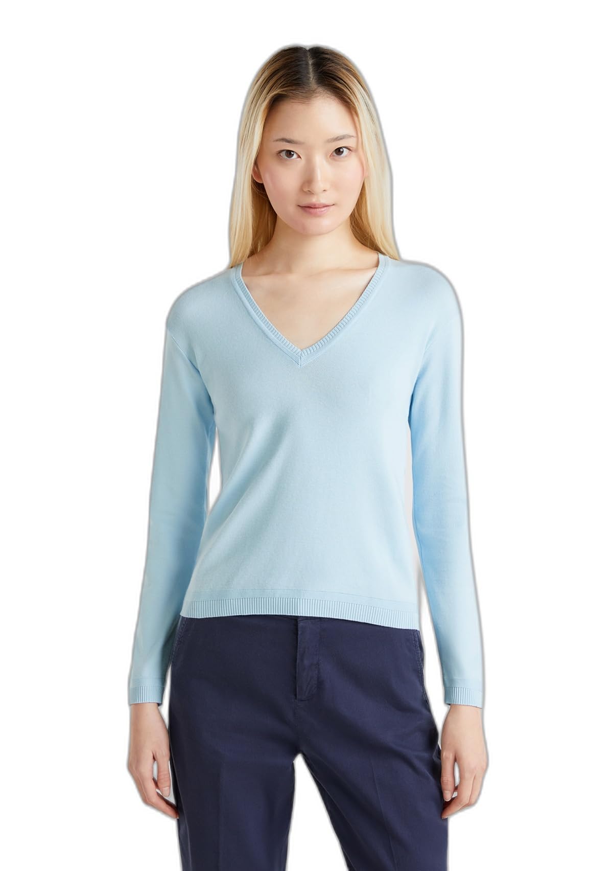 Benetton 1091d4625 Maglione Donna Bianco Scollo V XXS