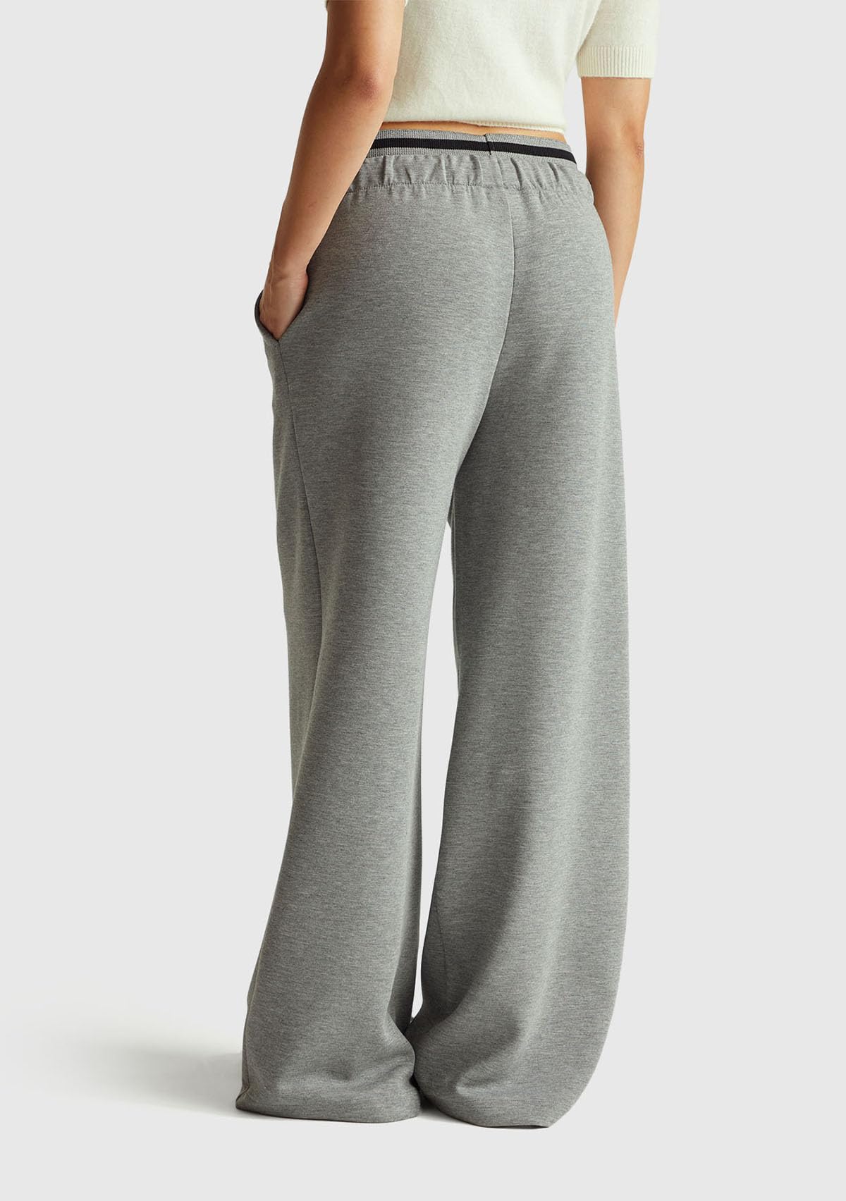 Benetton Pantaloni Donna Wide Leg Modal Grigio S
