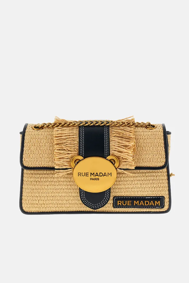 Rue Madam 1574 Teddy borsa paglia straw black frange