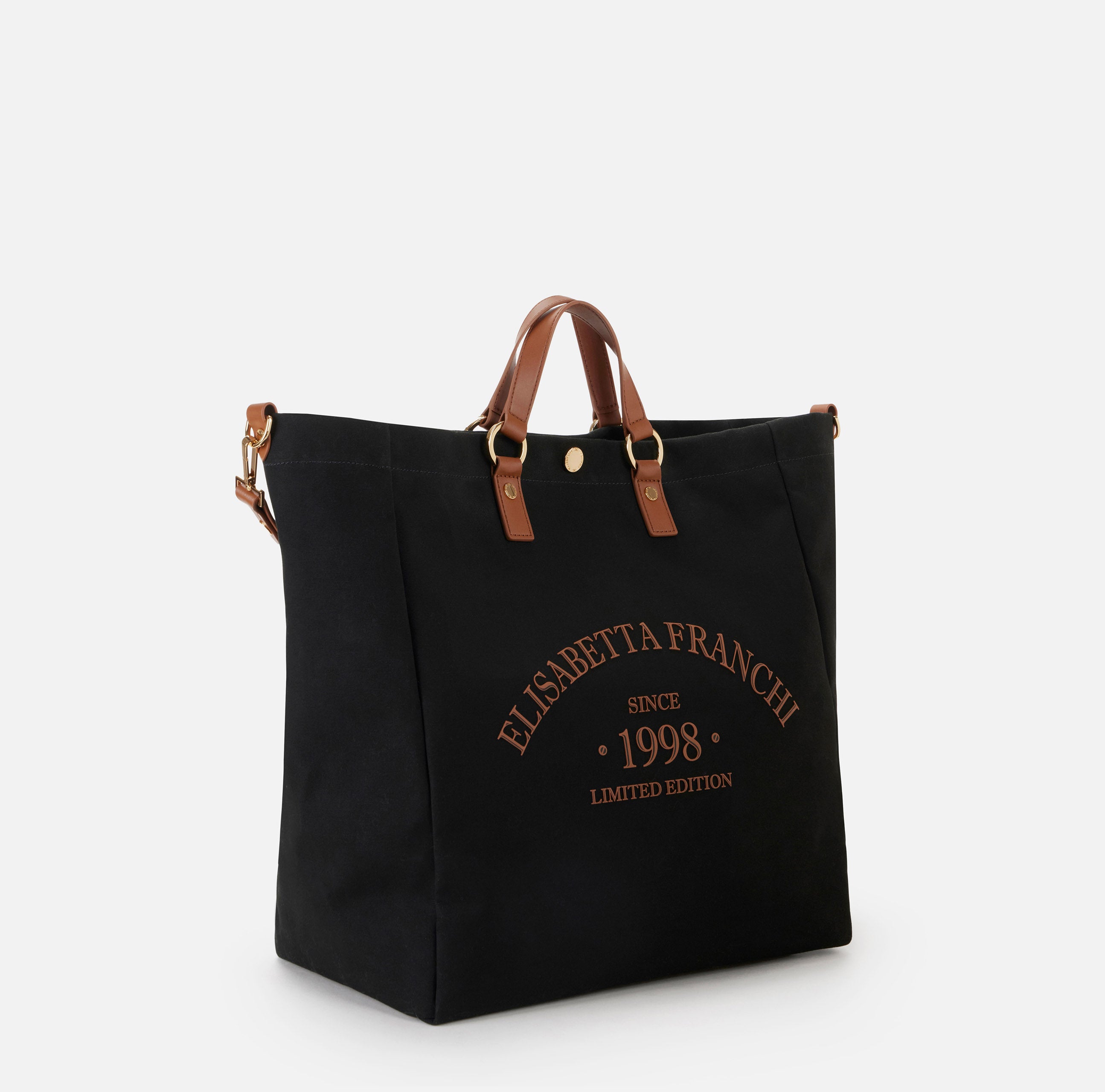 Elisabetta Franchi BS14A62E2 borsa tote canvas nero cuoio