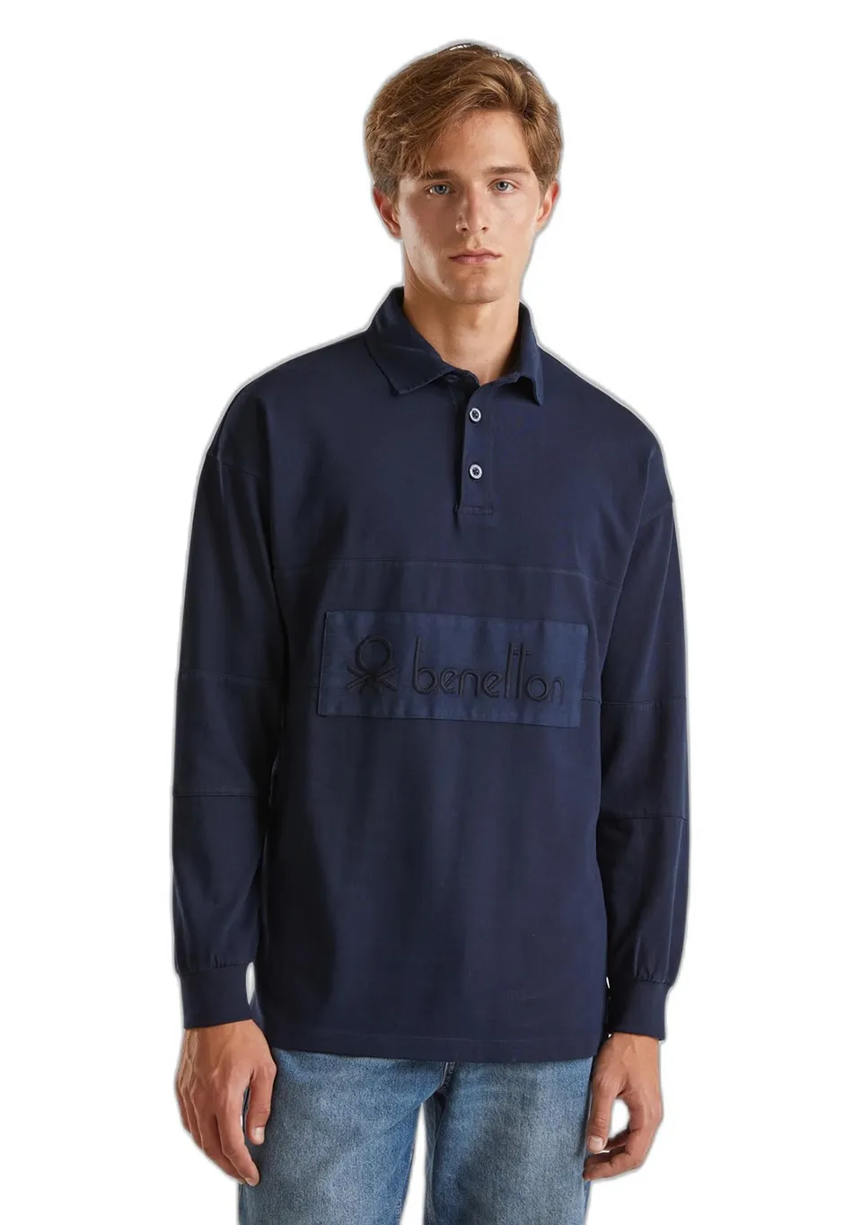 Benetton Polo Rugby Manica Lunga Uomo Ricamo