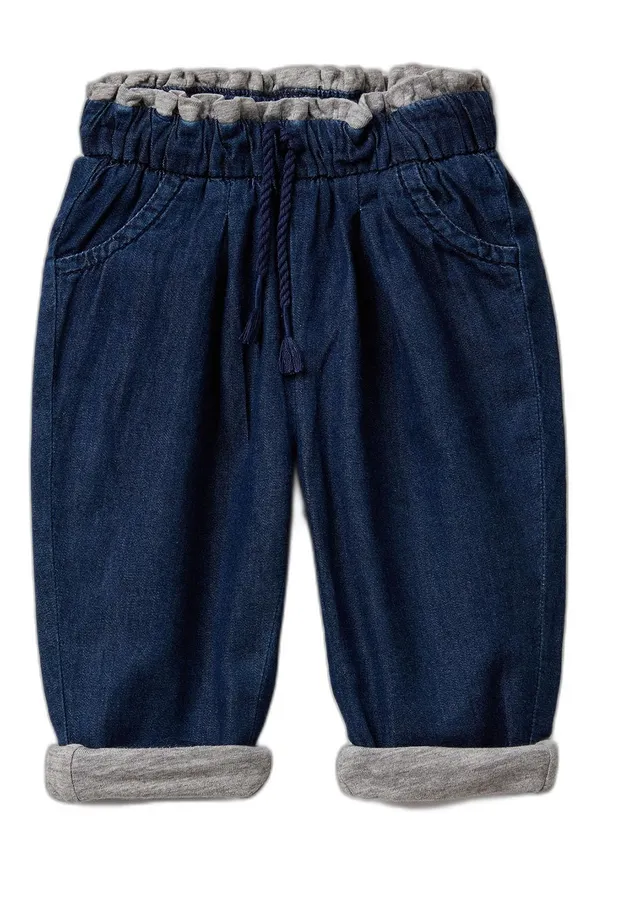 Benetton Pantaloni Bimbo 74 Denim Chambray Foderato Jersey Tasche