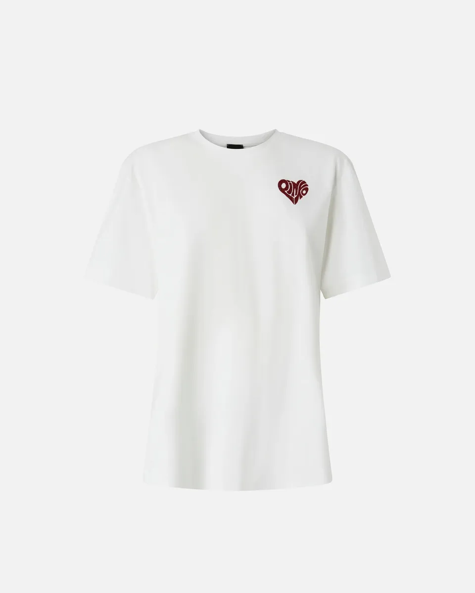 Pinko 105526 A33I T-Shirt Donna Bianco Amore Strass