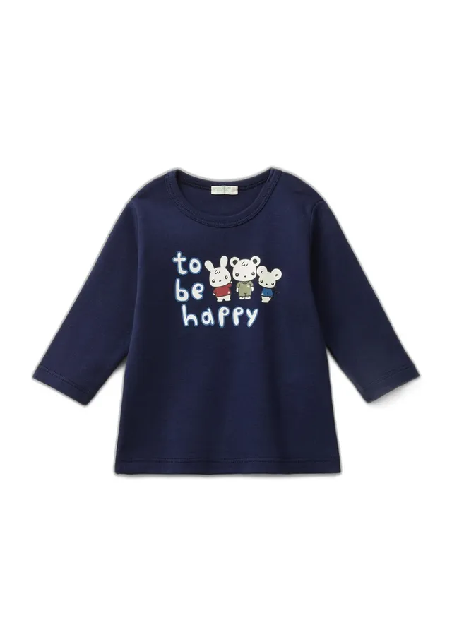 Benetton 3I9WA1057 t-shirt bimbo manica lunga girocollo cotone