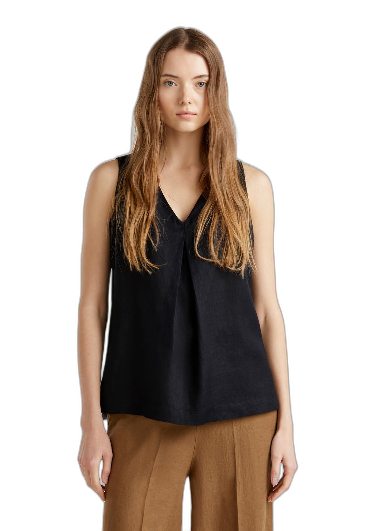 Benetton 5bmldq06w Blusa Donna Lino Verde Militare