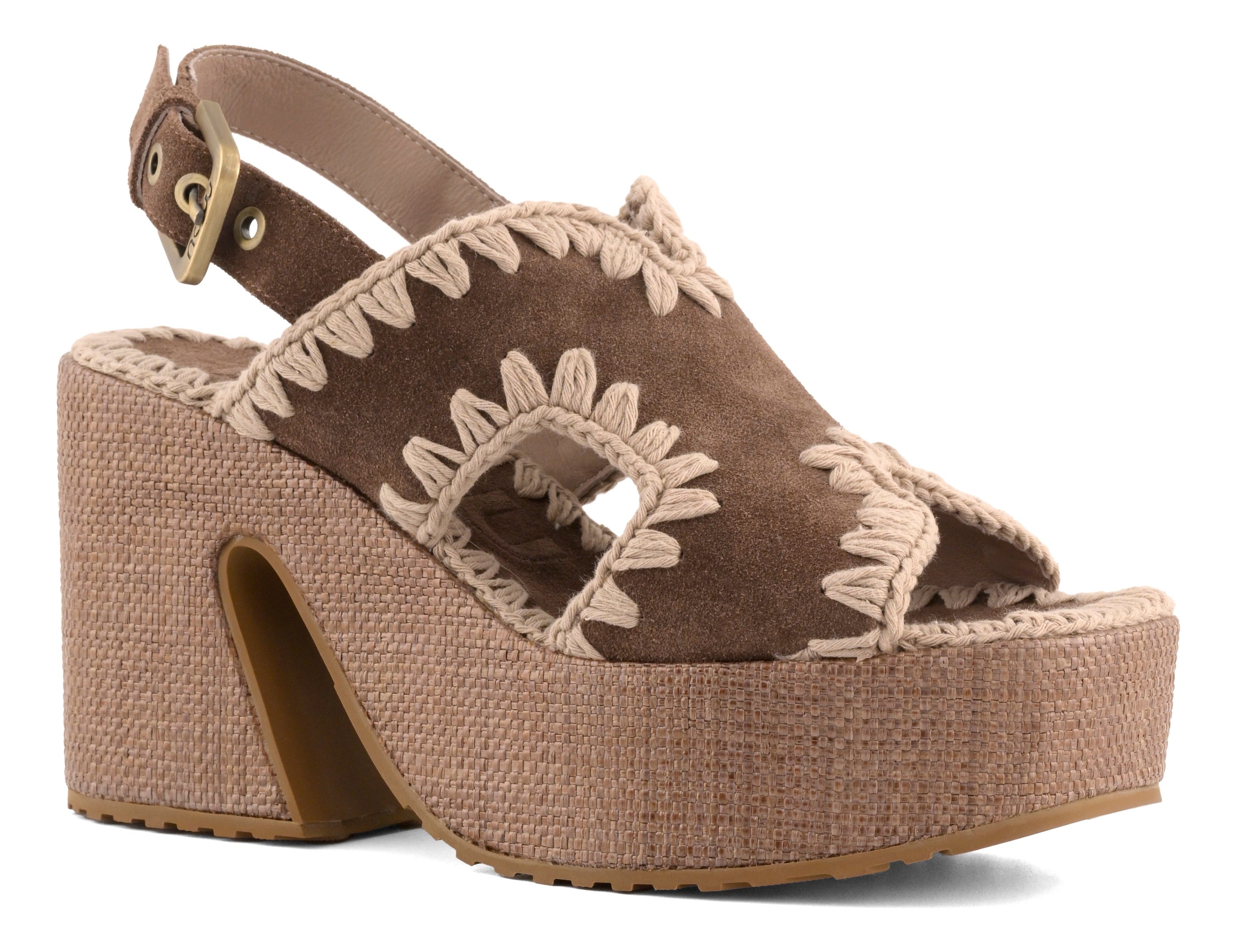 Mou SW721002A Sandalo Donna Deep Brown Raffia Platform