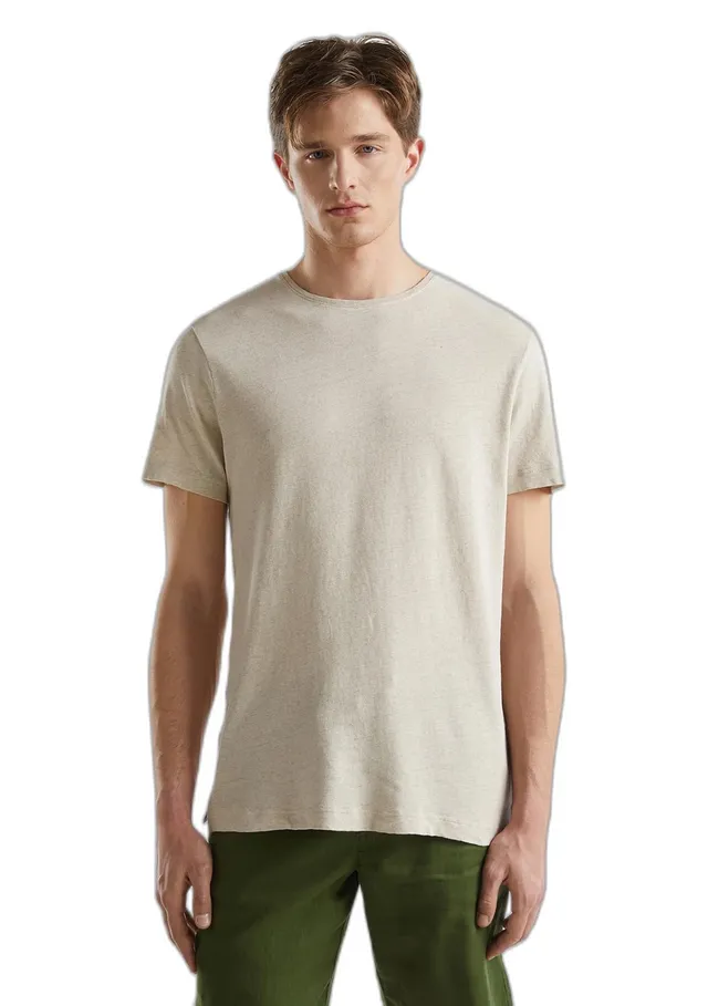 Benetton 39ivu104i T-Shirt Uomo Ecrù XS Misto Lino