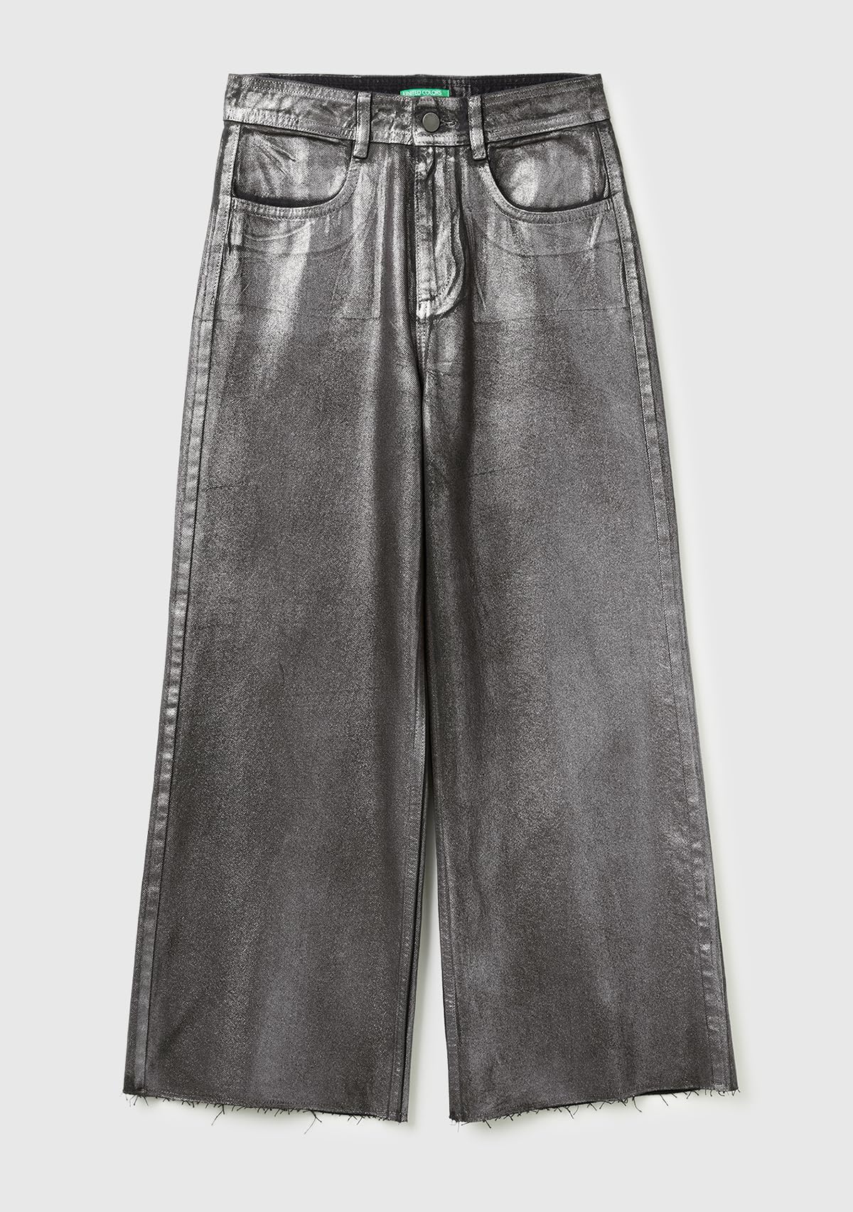 Benetton 48uhde02m jeans donna ampi vita alta laminato