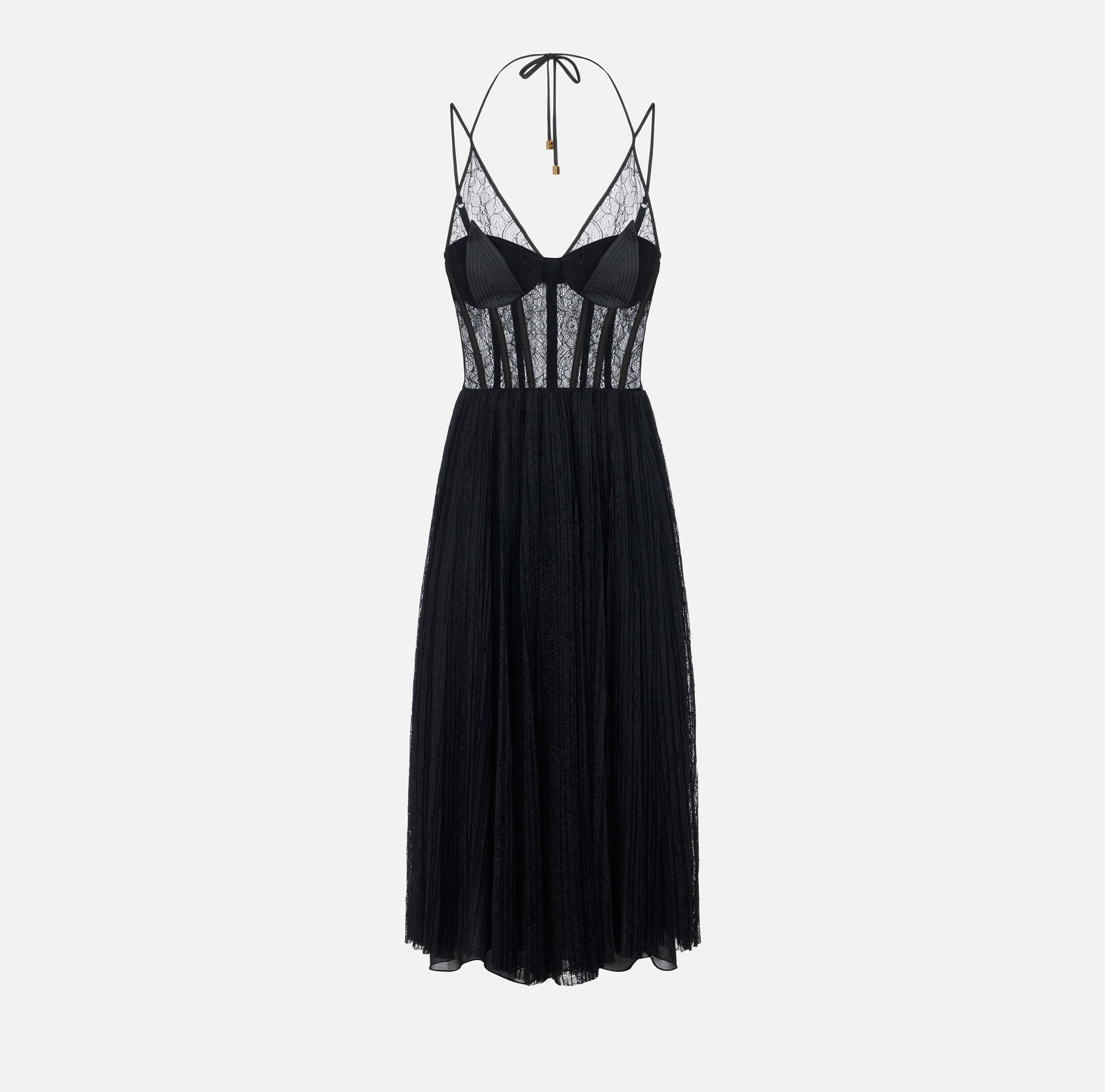 Elisabetta Franchi AB97266E2 abito midi nero pizzo floreale