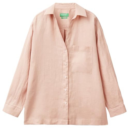 Benetton 5BMLDQ078 camicione donna lino cipria