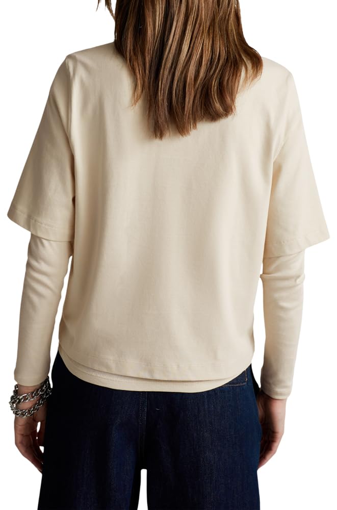 Benetton 3BL0E17G5 T-Shirt Donna Beige XS Boxy