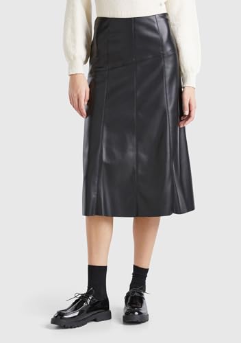Benetton Gonna Midi Donna 36 Ecopelle Svasata Nera