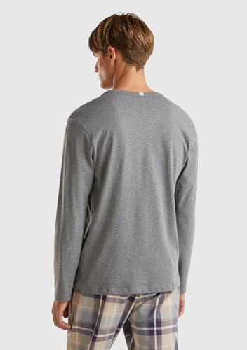 Benetton Top Pigiama Uomo Maglietta Grigio Jersey Stampa