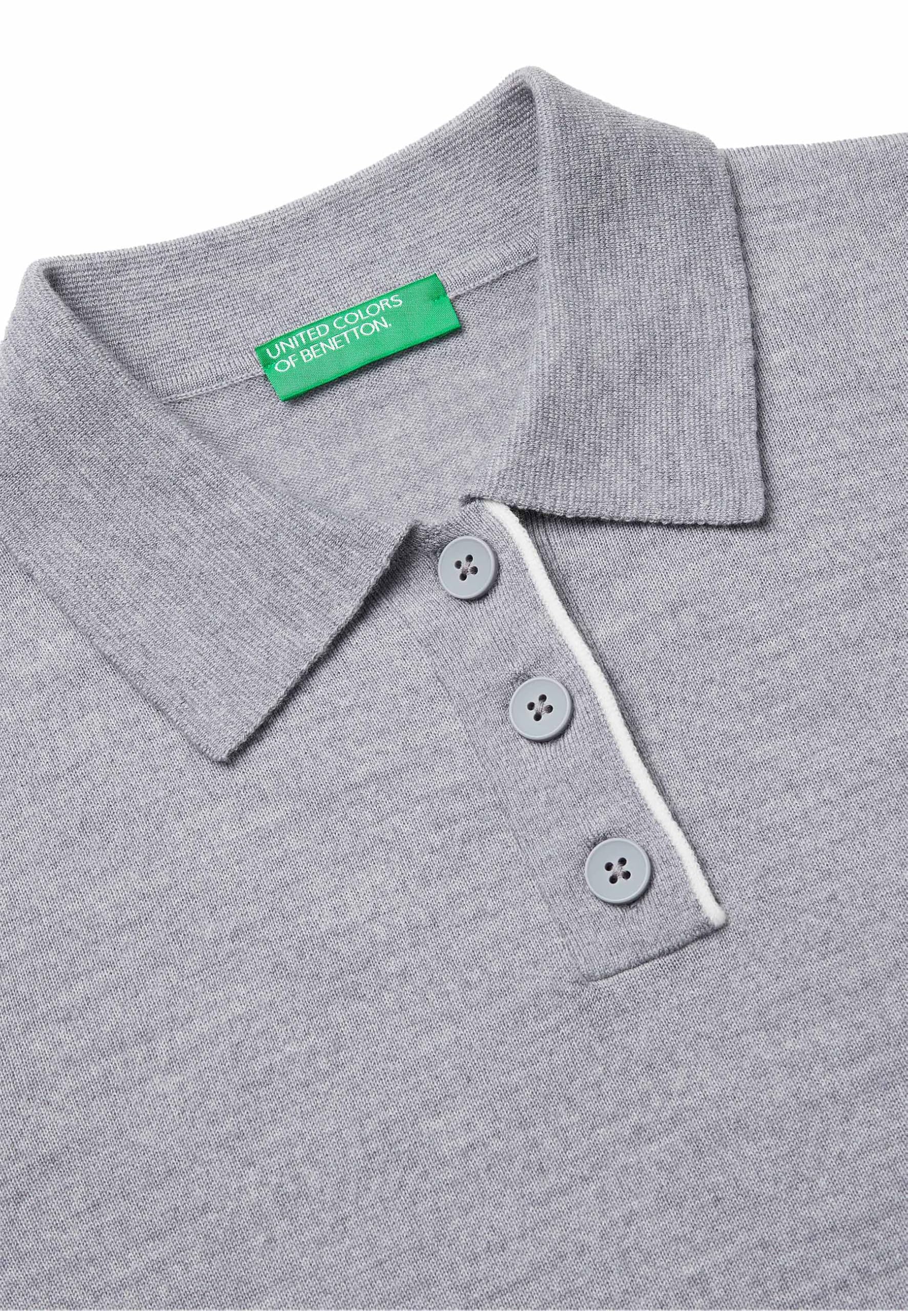 Benetton 11ahd301j Maglia Polo Grigia Lana Extrafine