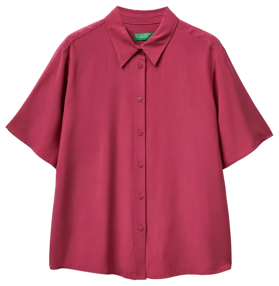 Benetton 5WPWDQ0B1 Camicia Donna Rosa XXS Viscosa