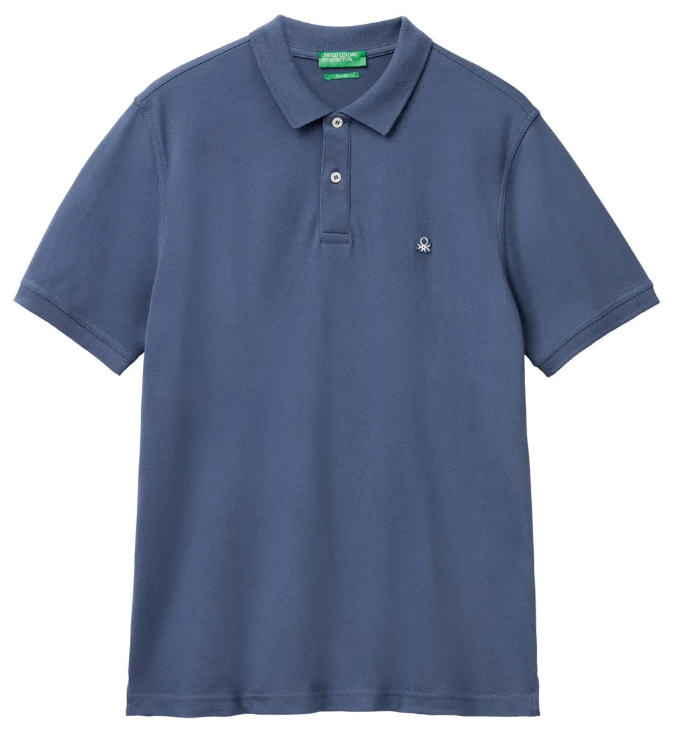 Benetton Polo Manica Corta Slim Patch Logo Cotone