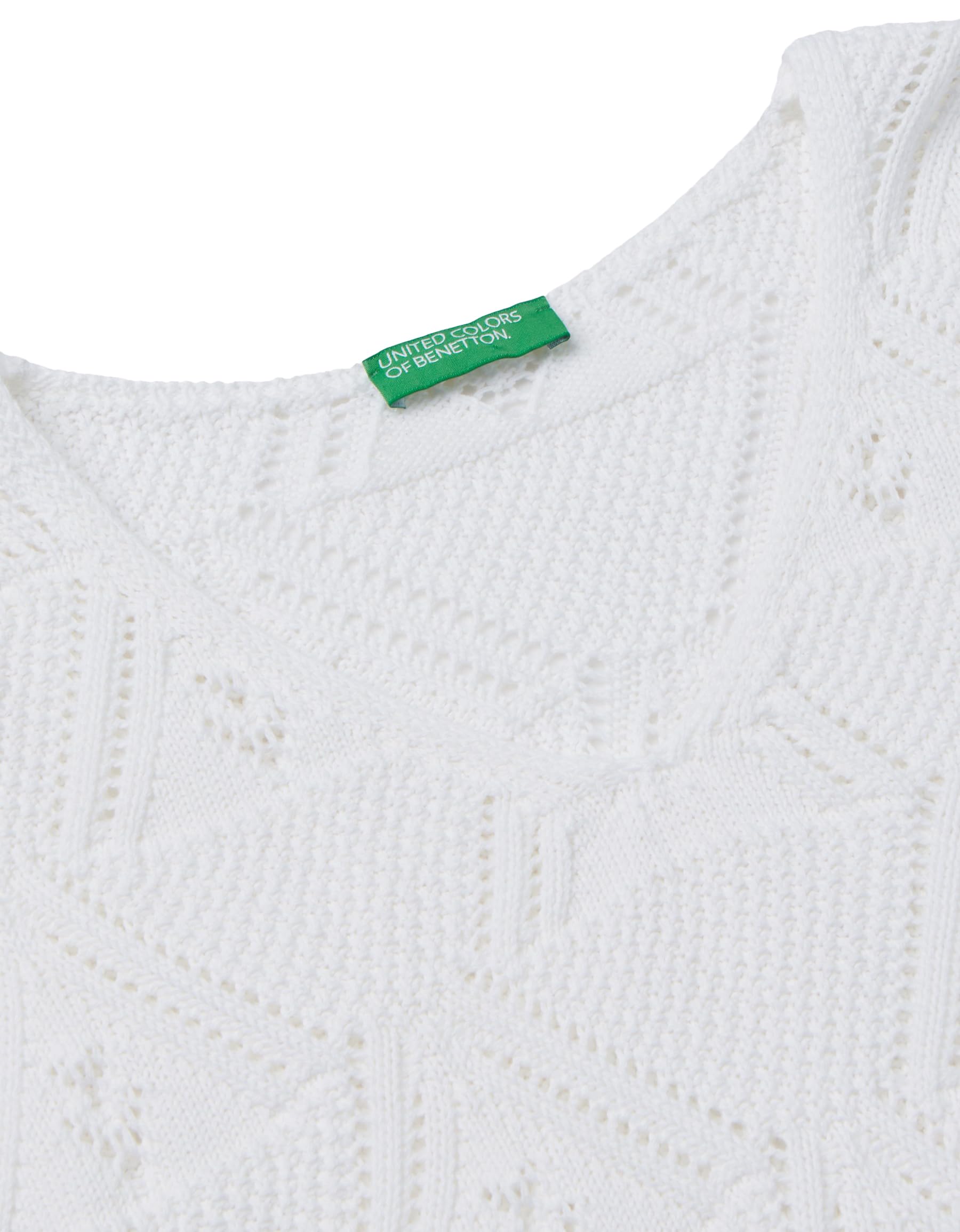 Benetton 1494D401O Maglia Donna Scollo V Bianco