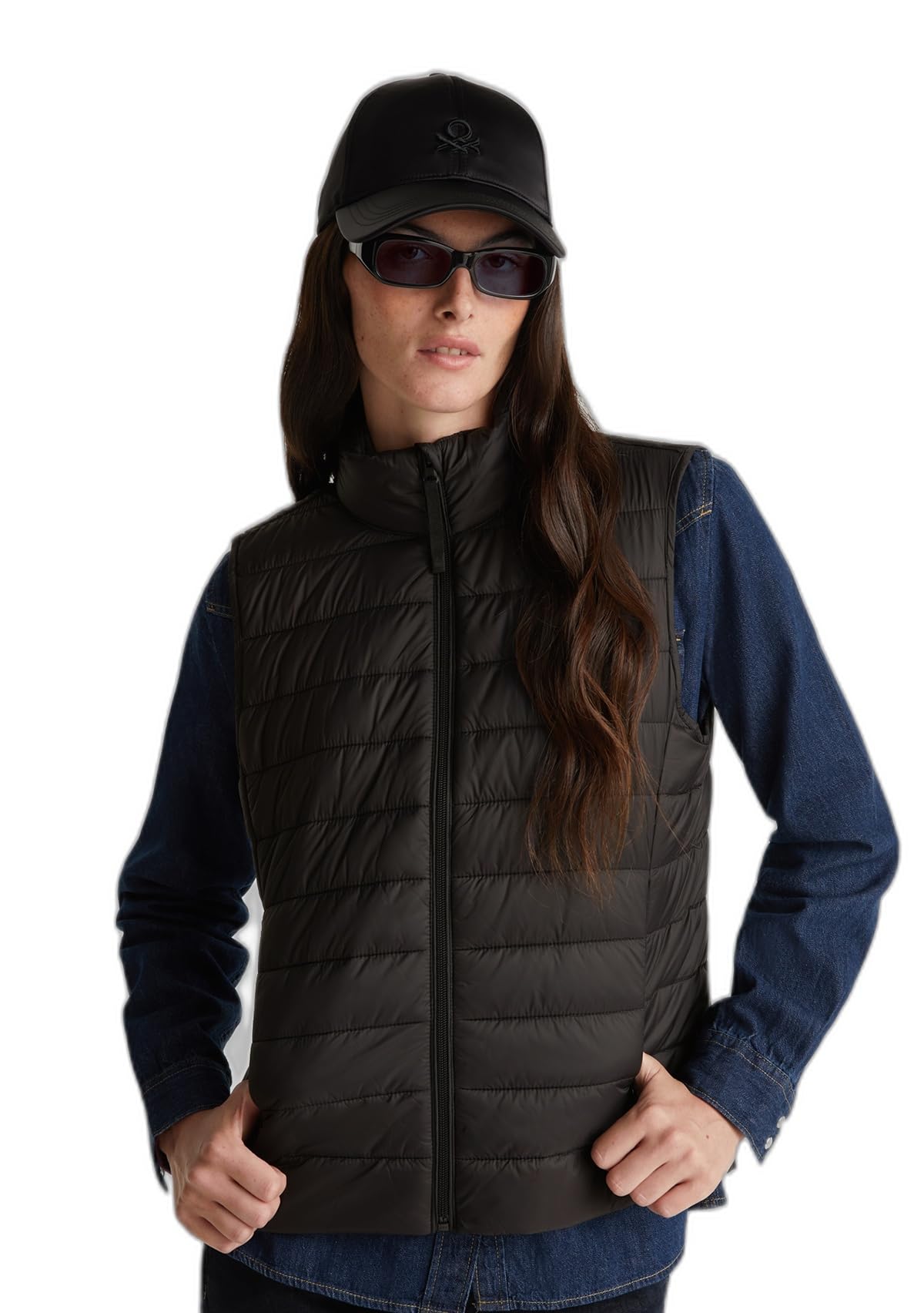 Benetton 2TWDdj00V Gilet Donna Blu Nylon Imbottito