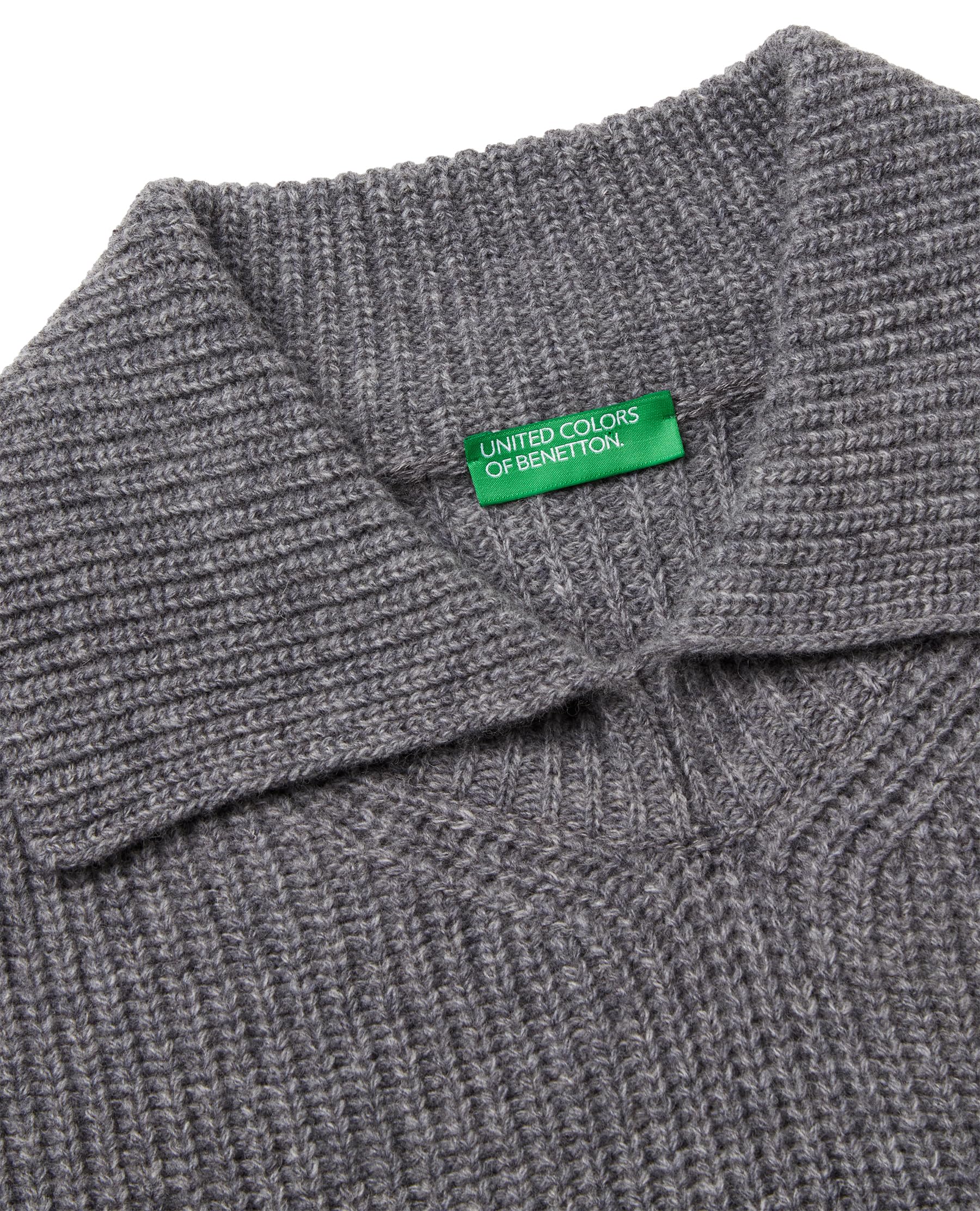 Benetton Maglieria Poncho e Mantelle Fatti a Maglia Donna Grigio M Collo Alto
