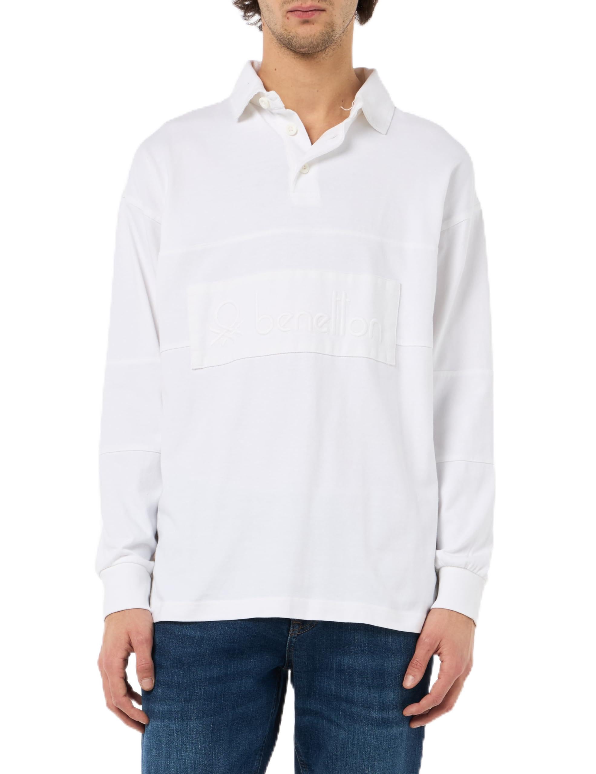 Benetton Polo Uomo Rugby Manica Lunga Cotone Tinto Capo