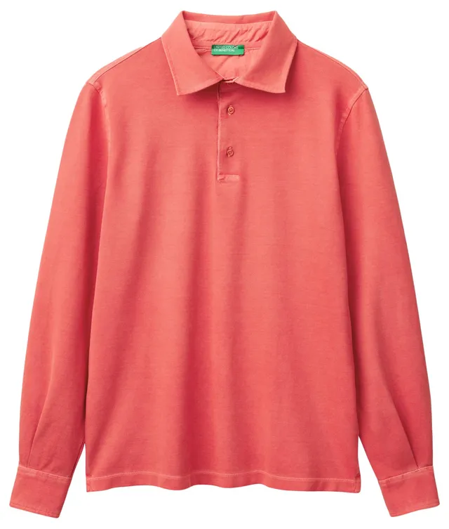 Benetton 3wg9u3026 Polo Uomo Blu Manica Lunga Cotone