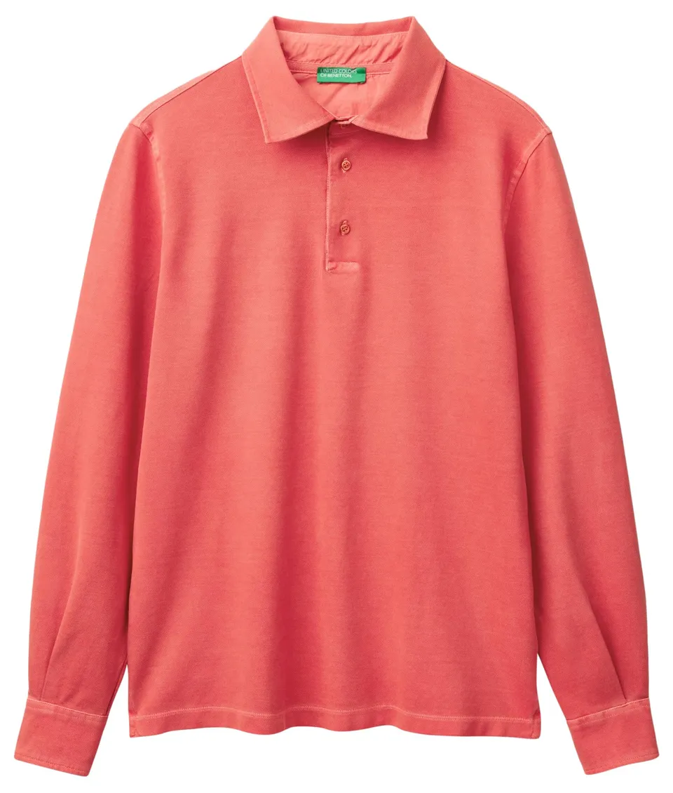 Benetton 3wg9u3026 Polo Uomo Blu Manica Lunga Cotone
