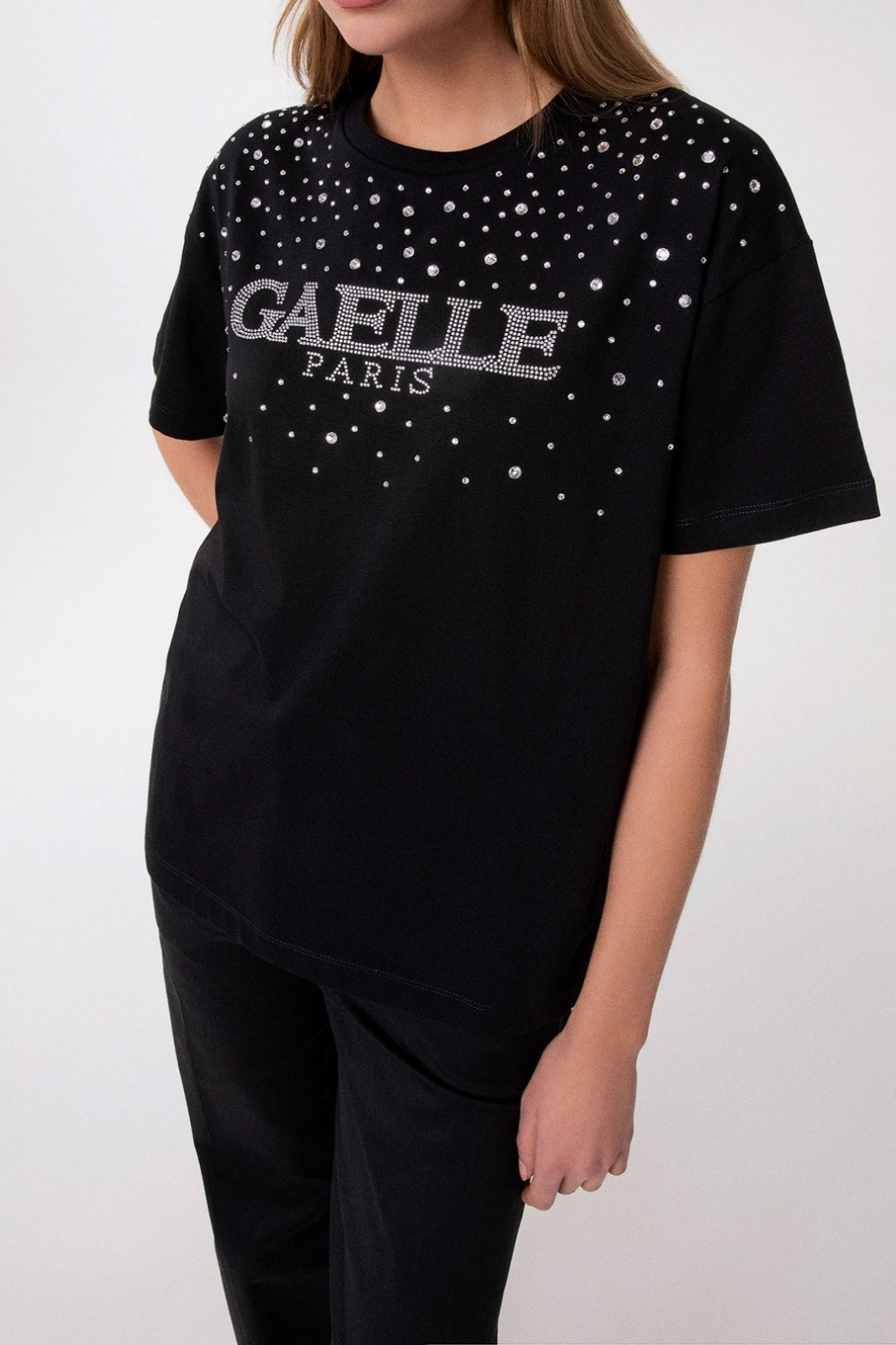Gaelle Paris GAABW09276 t-shirt donna nera strass logo