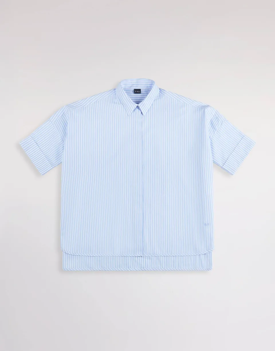 Fay NCWA552552SZC Camicia Righe Bianco Azzurro Cotone