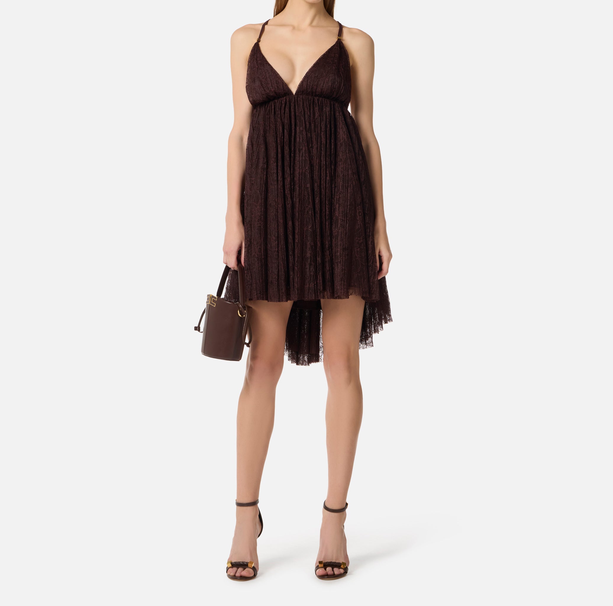 Elisabetta Franchi AB97062E2 Abito Pizzo Donna Cacao Corto