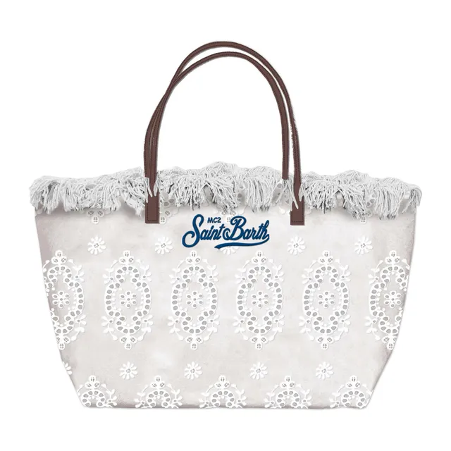 MC2 Saint Barth City Bag Fringe Mid Borsa Sangallo Bianco
