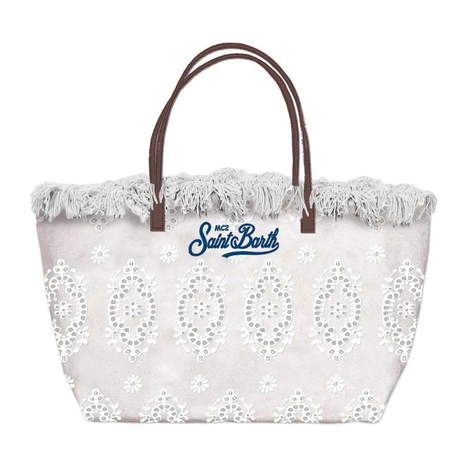 MC2 Saint Barth City Bag Fringe Mid Borsa Sangallo Bianco