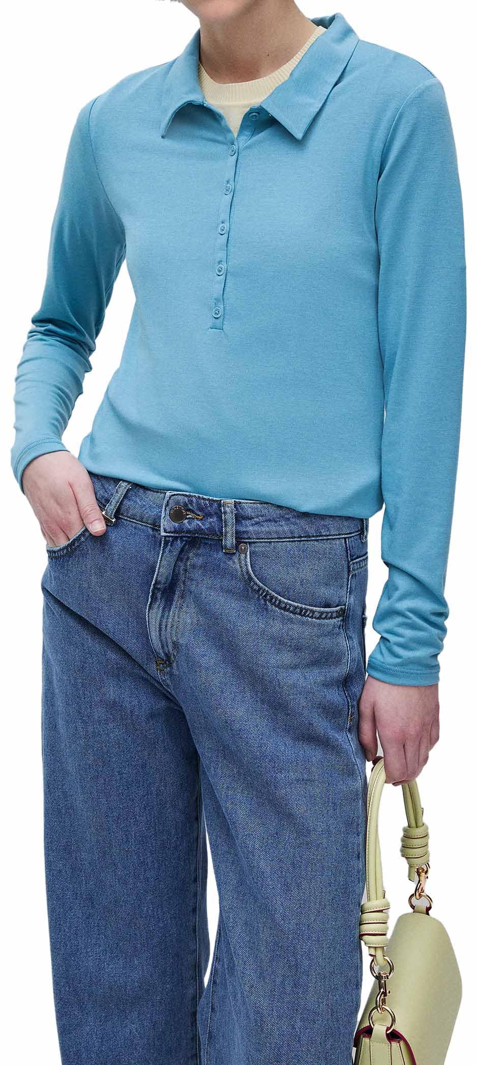 Benetton Polo Donna Marrone Manica Lunga Regular