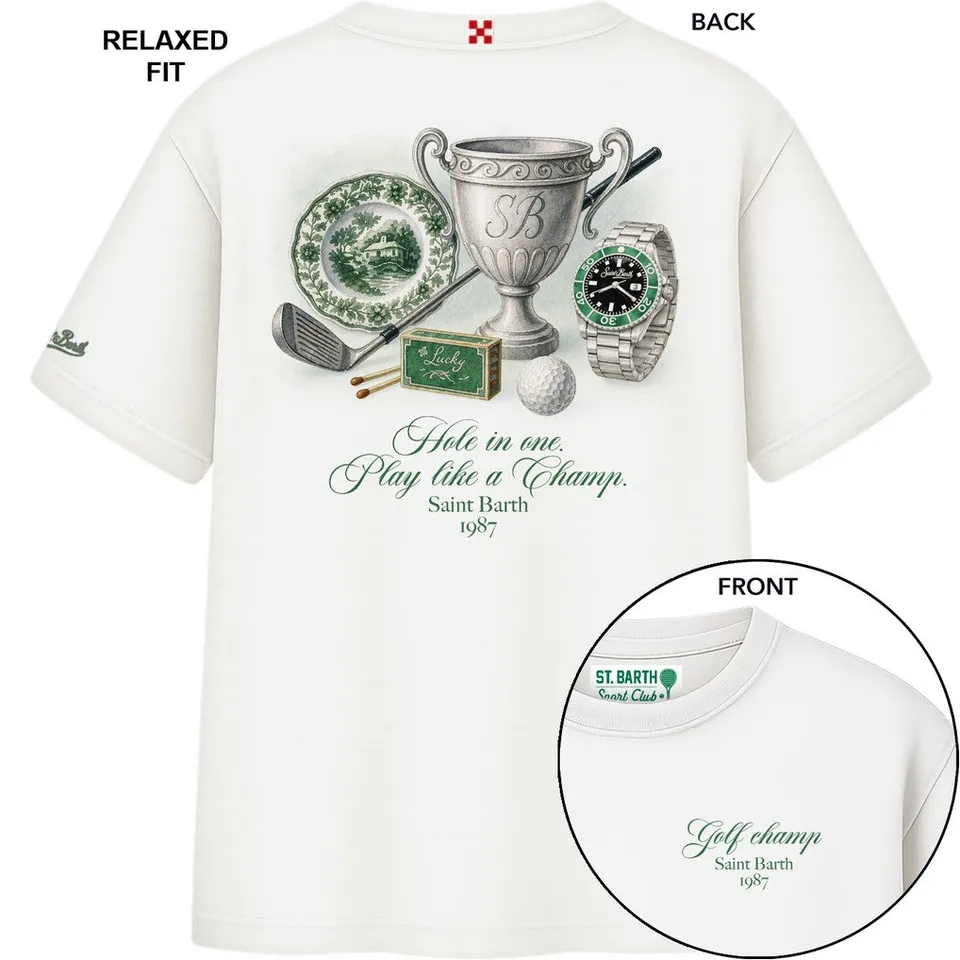 MC2 Saint Barth Delmar T-Shirt Uomo Panna Golf cotone